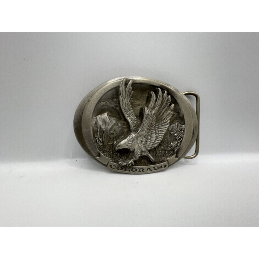 VTG 1988 Colorado Eagle Belt Buckle C+J C&J Made in USA Pewter CJ1488